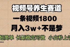 （14315期）视频号养生赛道，一条视频1800，超简单，长期稳定可做，月入3w+不是梦